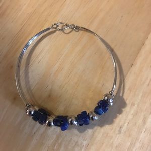 Blue and Silver Tone Bead Bracelet